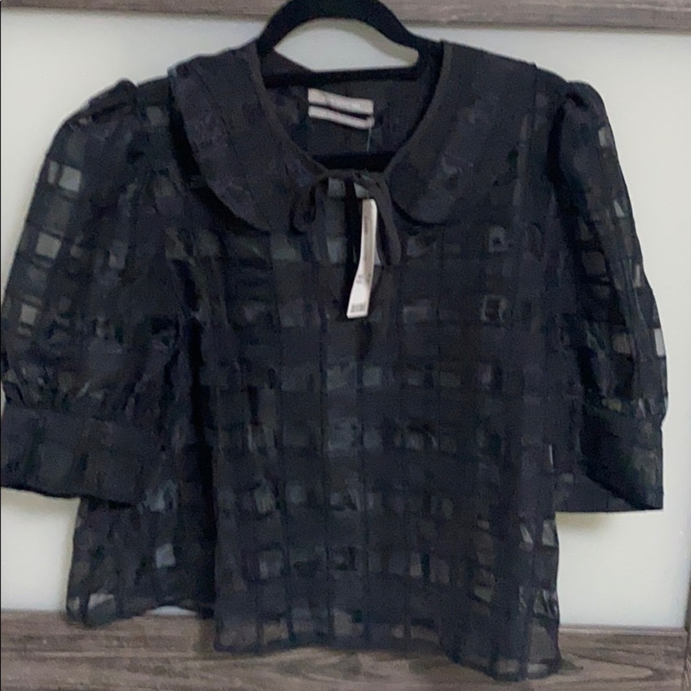 Urban Outfitter black checkered Top with Tie front